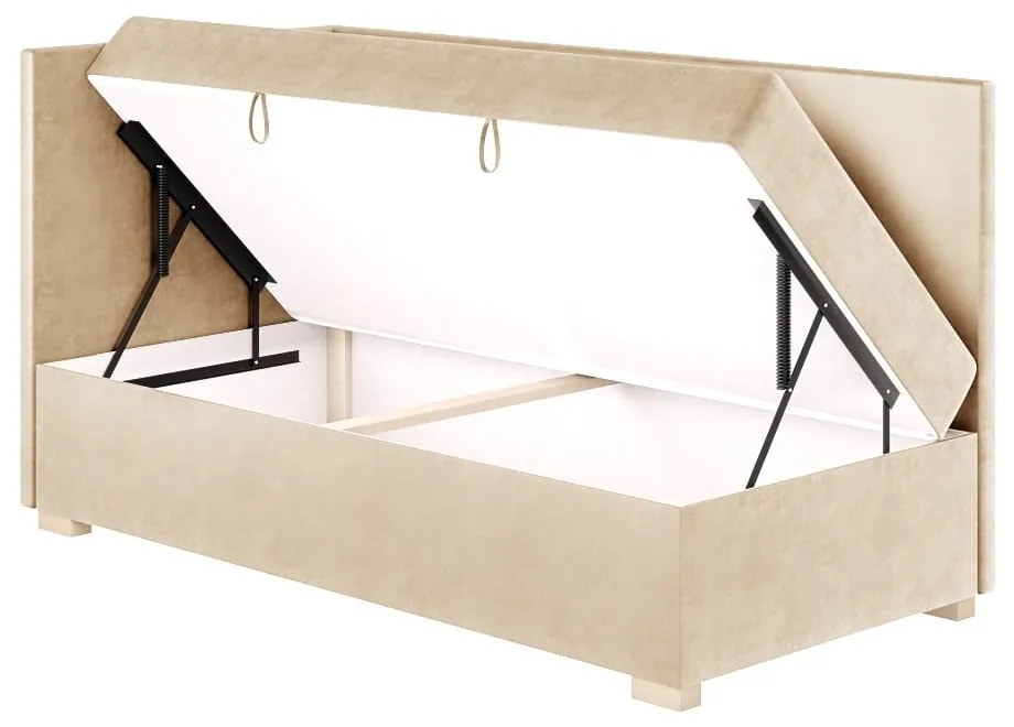 Beżowe narożne łóżko dziecięce ze schowkiem i materacem 90x200 cm Flexi – Ghado
