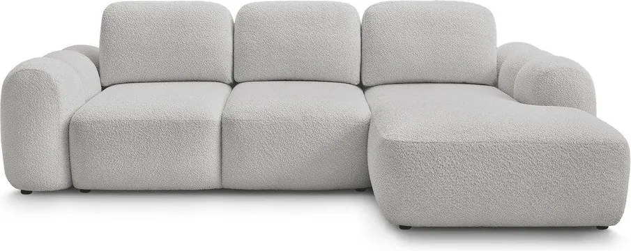 Jasnoszary rozkładany/ze schowkiem narożnik z materiału bouclé (prawostronny/z szezlongiem) Montaigne – Bobochic Paris