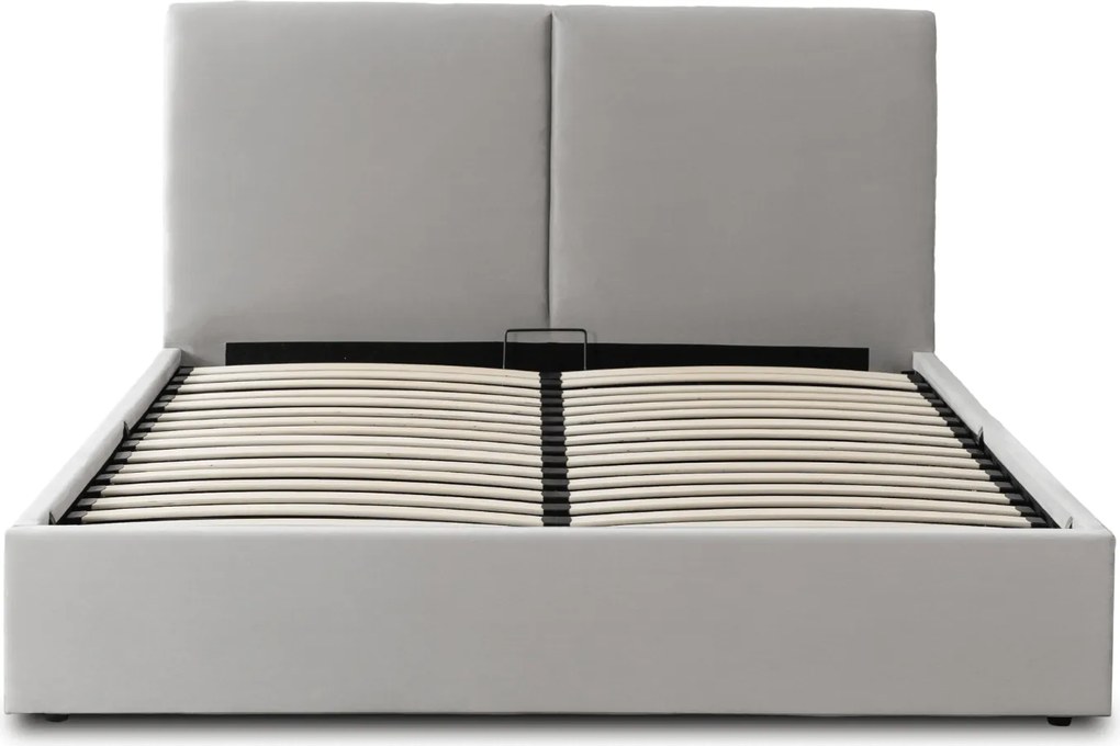 Łóżko Tapicerowane 140x200 cm MARSYLIA ze Stelażem i Pojemnikiem Dwuosobowe Welurowe Szare