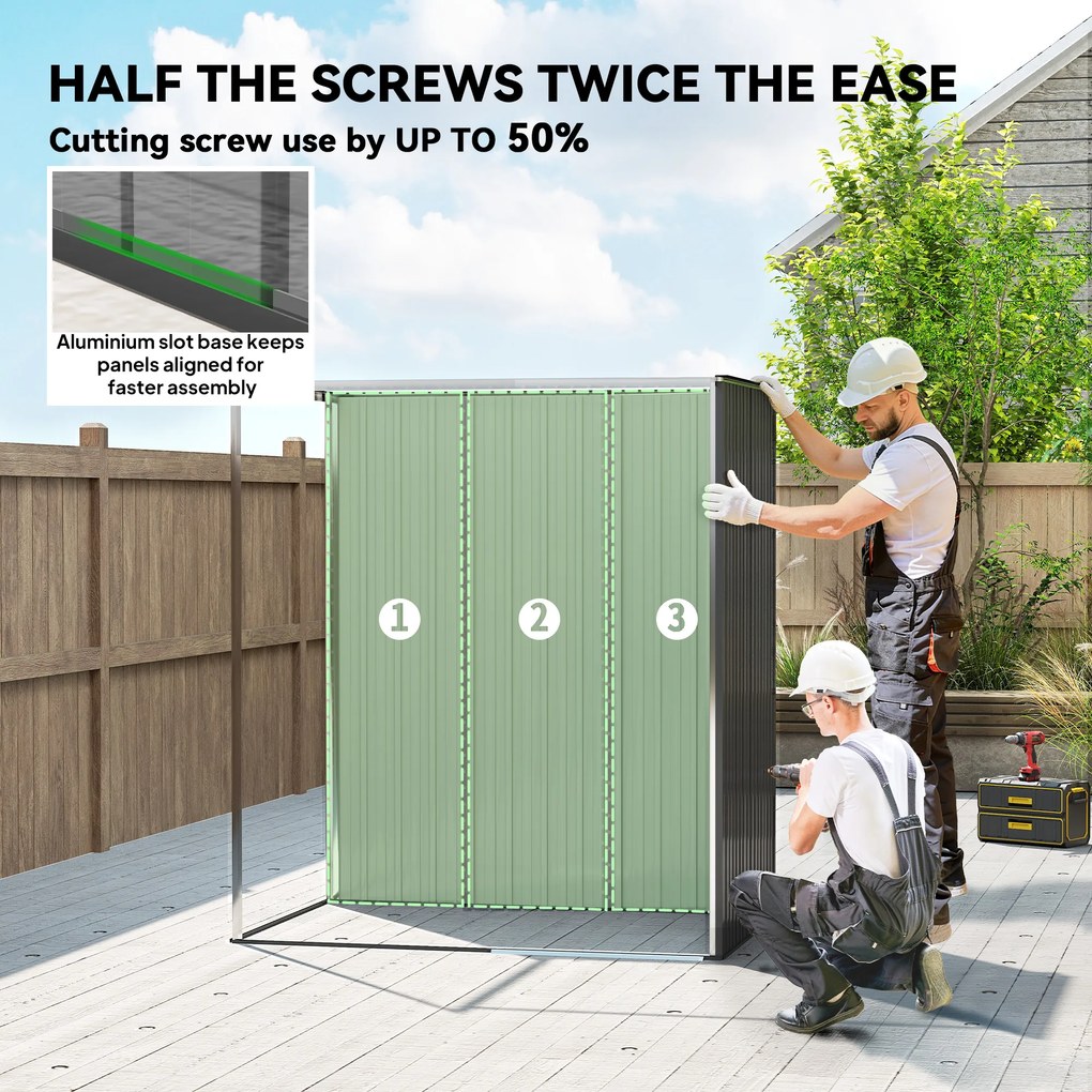 Outsunny Metalowy domek ogrodowy 1,37 m², schowek z łatwym montażem, dach jednospadowy, drzwi przesuwne, wentylacja, rękawice | Aosom PL