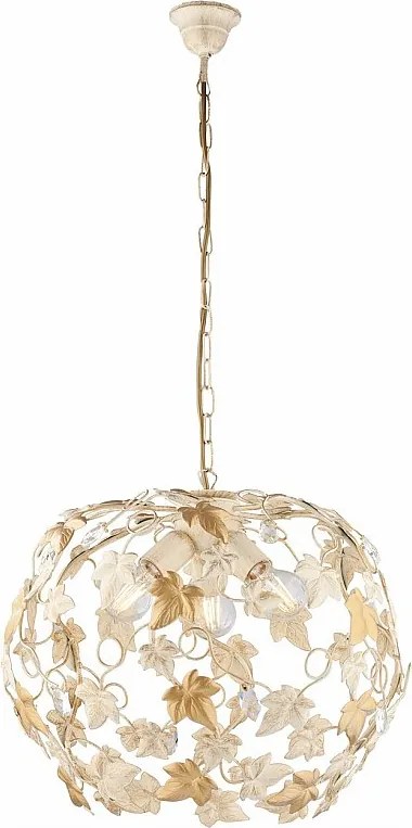 Edera żyrandol żelazo kość słoniowa, złote zdobienia, kryształki, 3 lampy, Ø50 cm