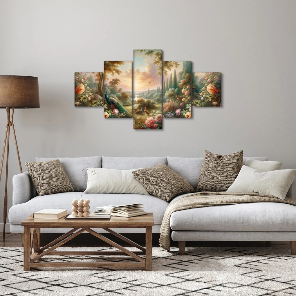 Obraz - Pawie w ogrodzie (125x70 cm)