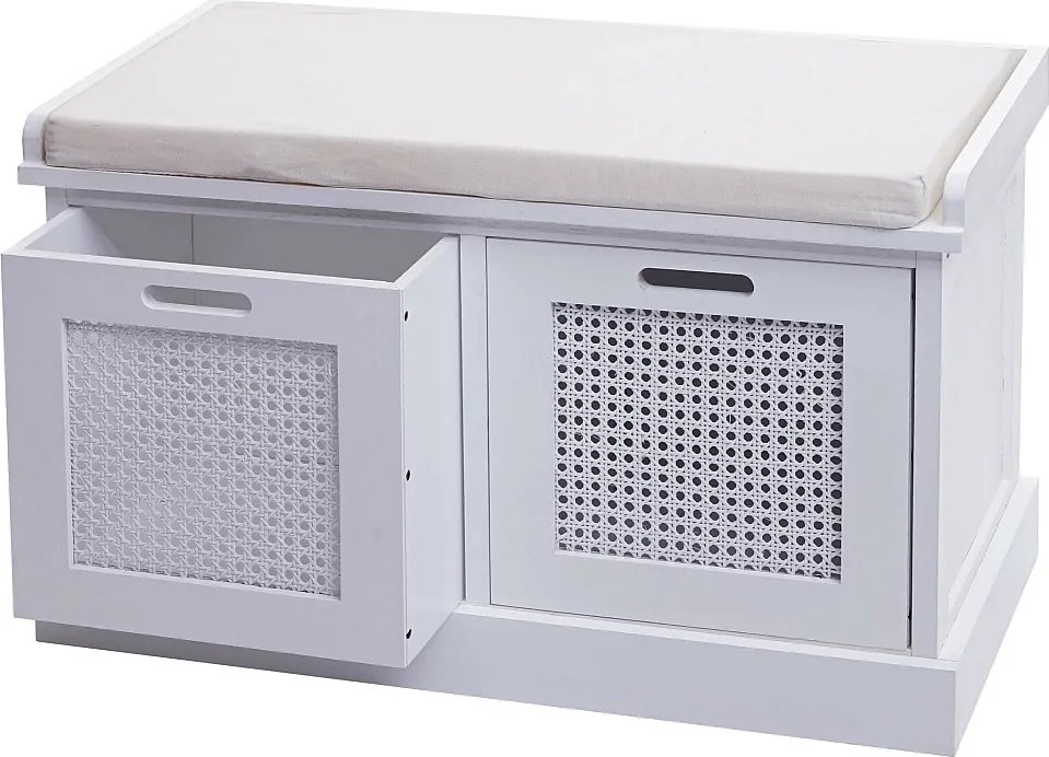 Ławka MCW-J49 Skrzynki do przechowywania,  biały, tapicerka kremowo-biała