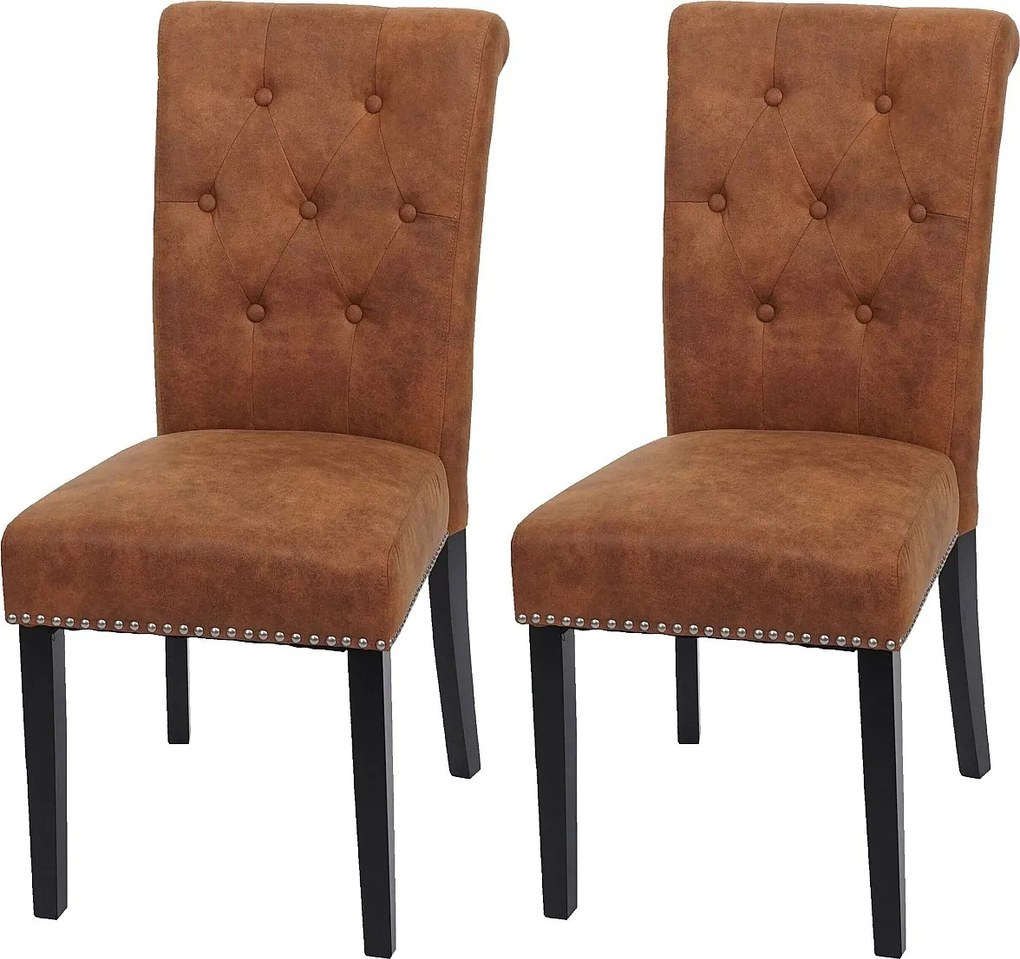 Krzesło do jadalni Chesterfield II (zestaw 2 sztuk),  imitacja zamszu, ciemne nogi