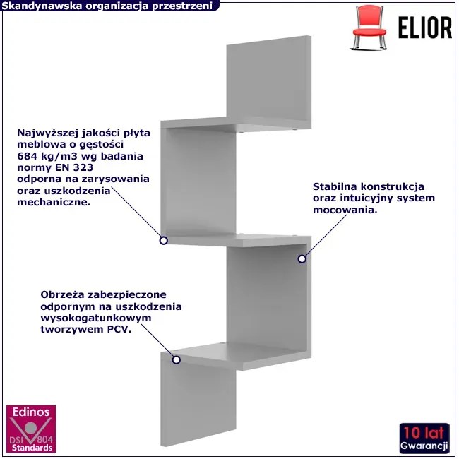 Szara wisząca półka ścienna narożna - Flora 3X