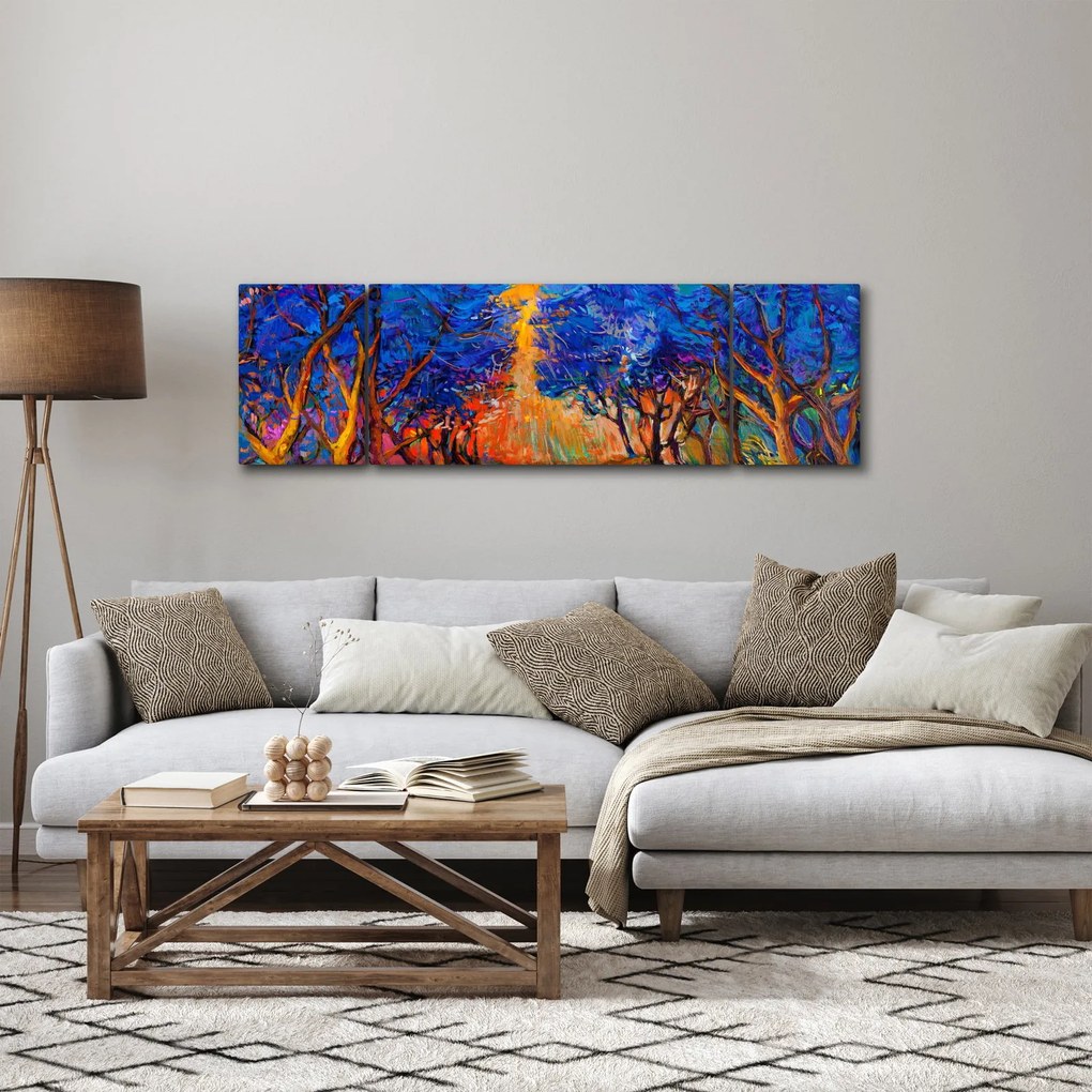 Obraz - Jesienne korony drzew, nowoczesny impresjonizm (170x50 cm)