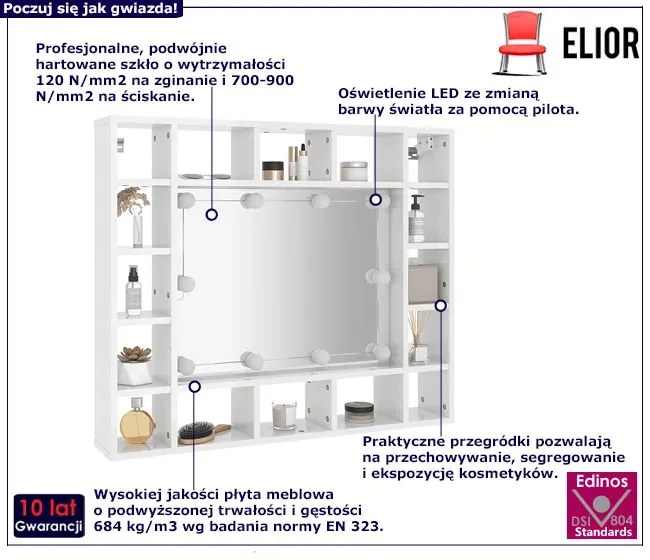 Nowoczesna toaletka z oświetleniem i lustrem biały połysk - Eda