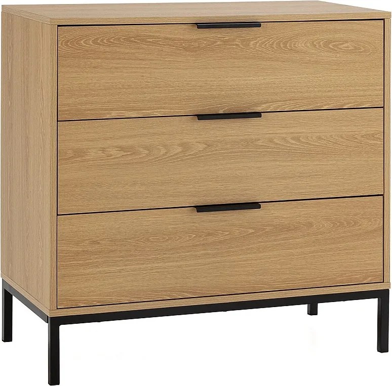 Komoda kolumnowa z 3 szufladami w kolorze dębu.