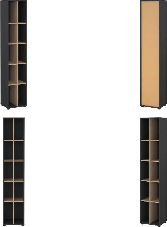 Wąski regał biurowy dwurzędowy 4 półki Sign 40 jackson hickory/szary mat