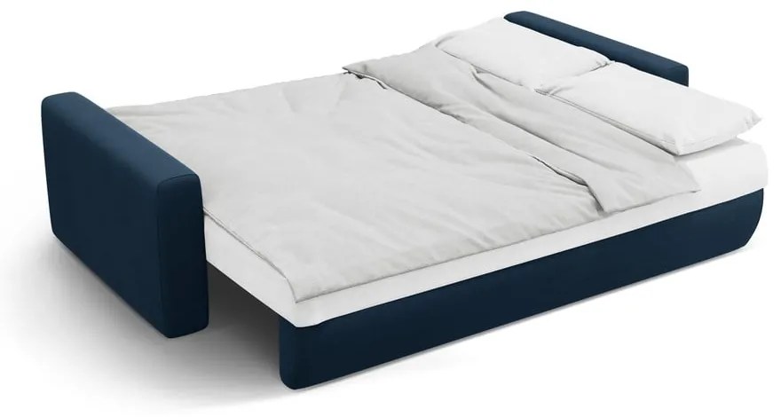 Ciemnoniebieska aksamitna rozkładana sofa ze schowkiem 238 cm Belfast – Cosmopolitan Design