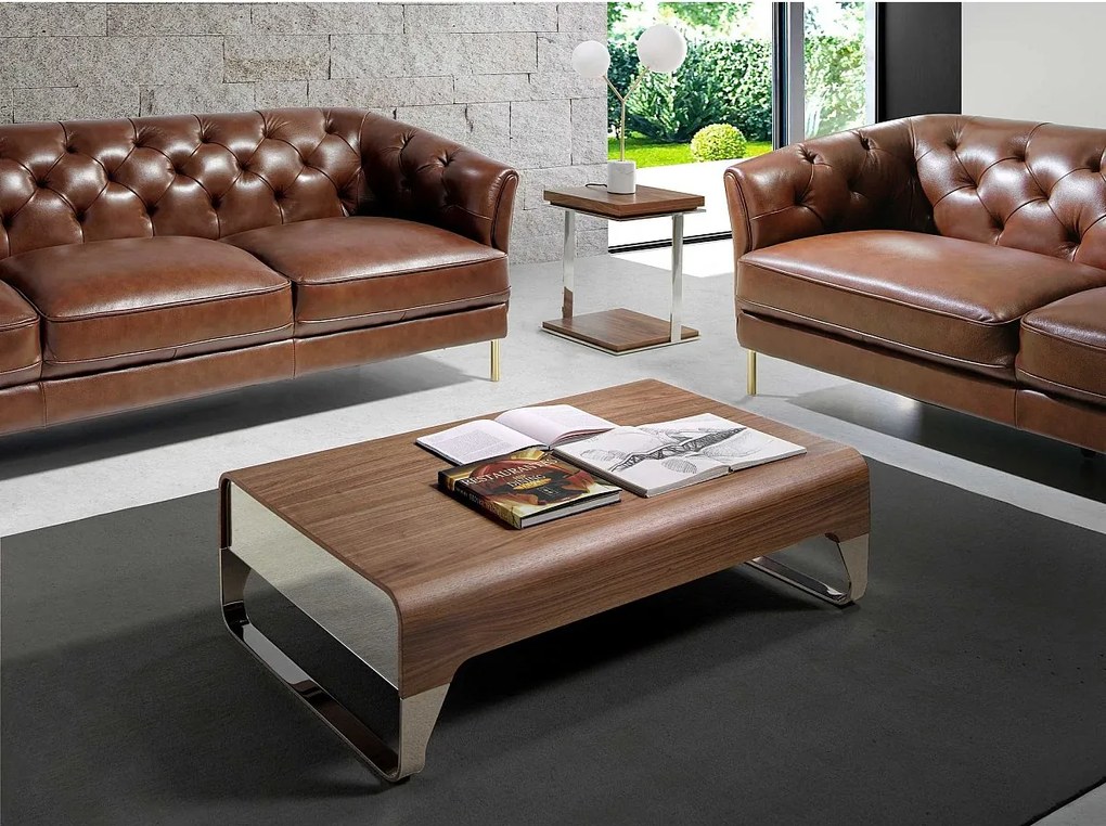 Prostokątny stolik kawowy z orzecha włoskiego i chromowanej stali 2001 ANGEL CERDA