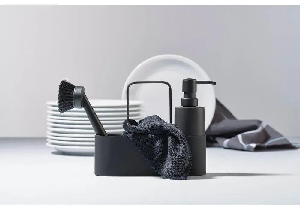 Czarny plastikowy/silikonowy stojak na akcesoria do mycia naczyń Singles – Zone