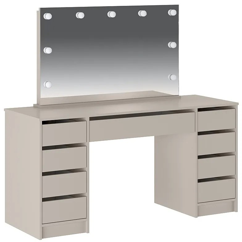 Podwójna toaletka z lustrem LED - 9 szuflad – Beżowa - JENEMI