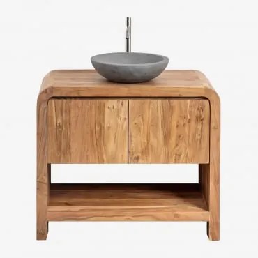 Zestaw Mebli Łazienkowych Z Drewna Vacry Akacja Brąz & Okrągły Szary Cement Ø40 Cm Tarsis - Sklum