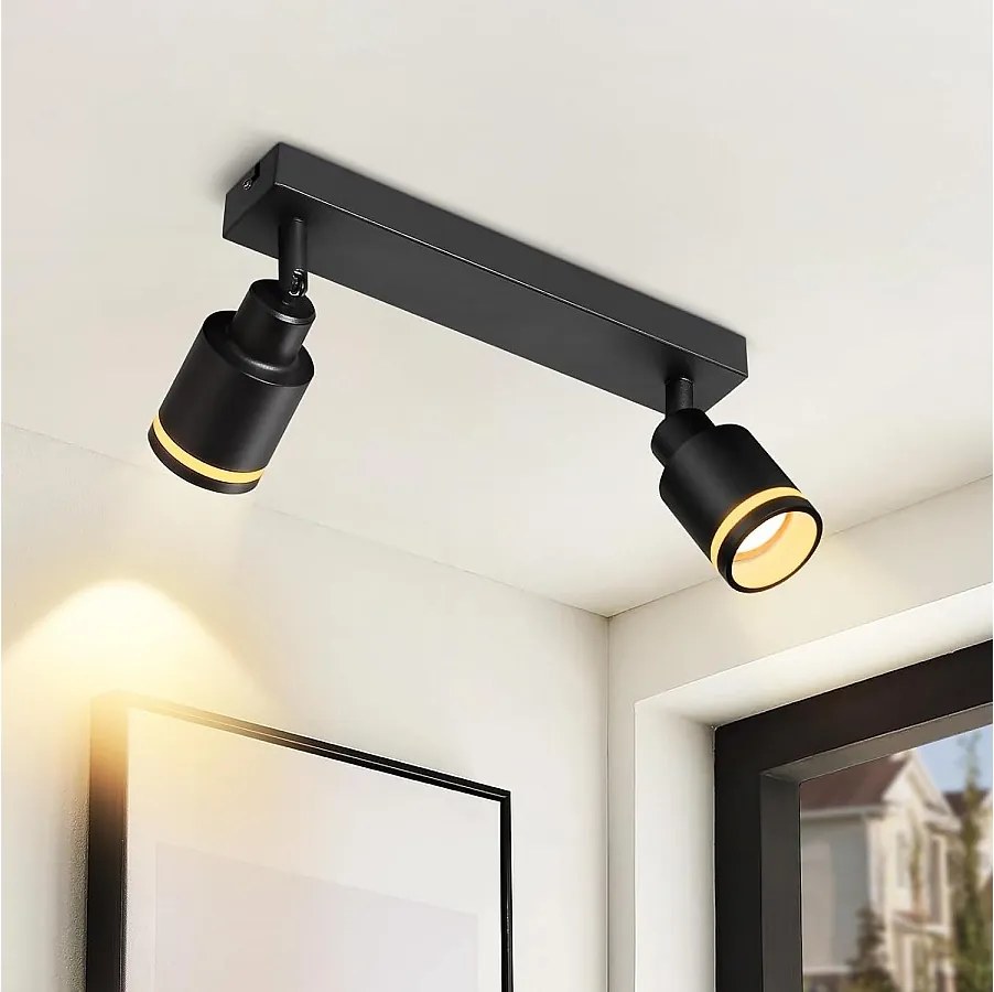 NETTLIFE Nowoczesny czarny reflektor sufitowy na 2 regulowane metalowe żarówki GU10
