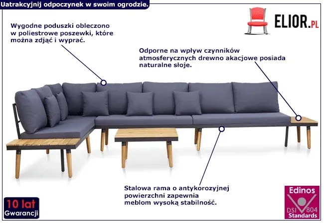 Zestaw mebli ogrodowych z ciemnoszarymi poduszkami - Blink