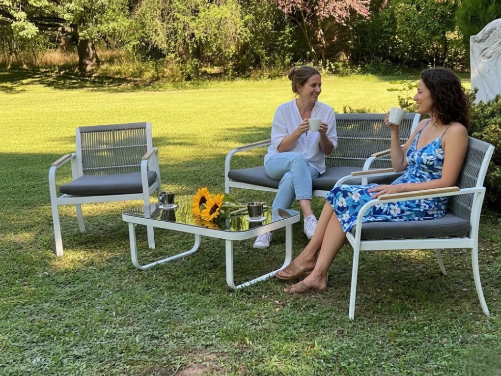 Zestaw mebli ogrodowych z aluminium (2 x fotel, sofa + stolik) RARO biały , szary