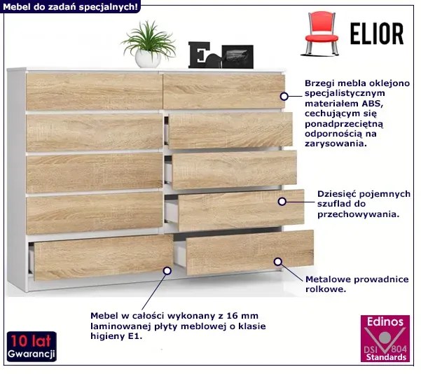 Skandynawska komoda do salonu biały + dąb sonoma - Entira 3X