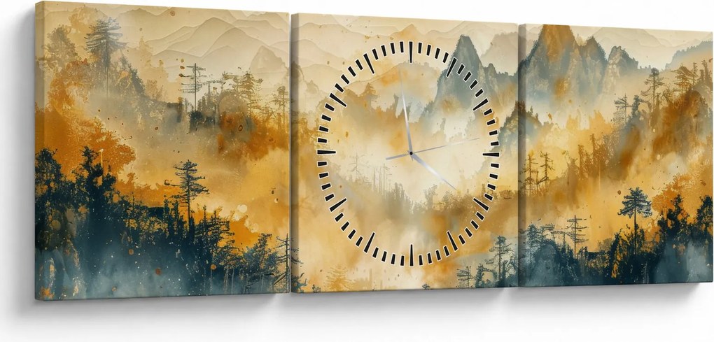 Obraz - Góry, akwarela (z zegarem) (90x30 cm)