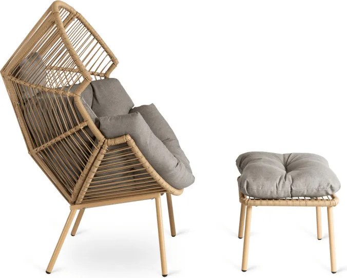 Fotel Ogrodowy z Podnóżkiem PORTLAND Kokon Wypoczynkowy Szary Nowoczesny Boho