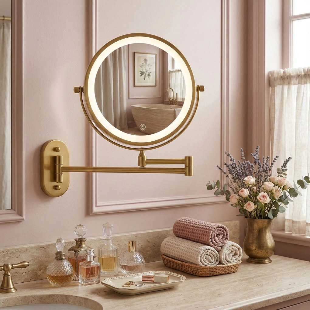 Lustro ścienne dwustronne kosmetyczne LED Glow Złoto Vintage