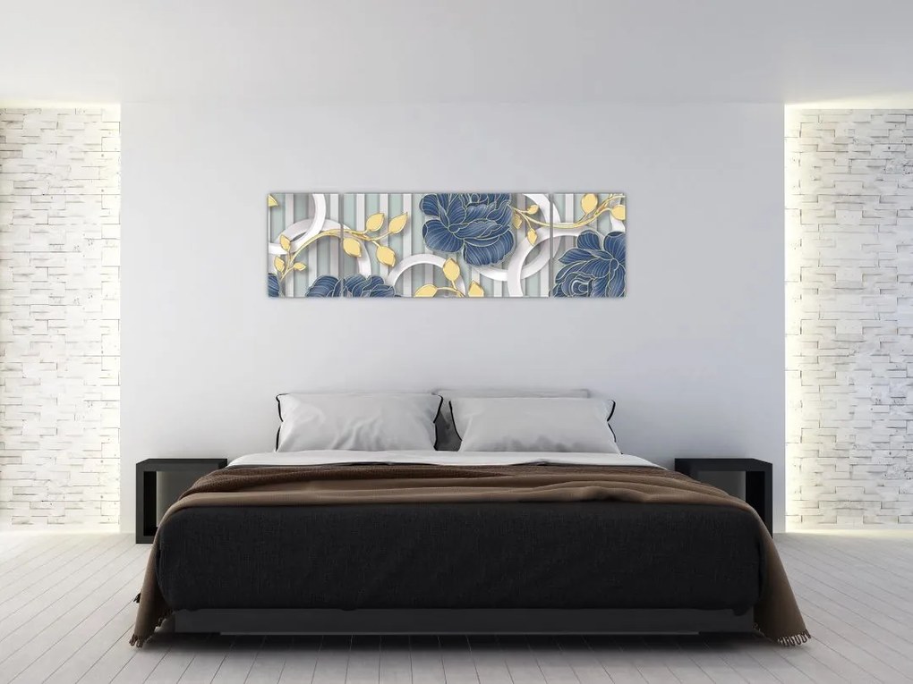 Obraz - róże i koła (170x50 cm)