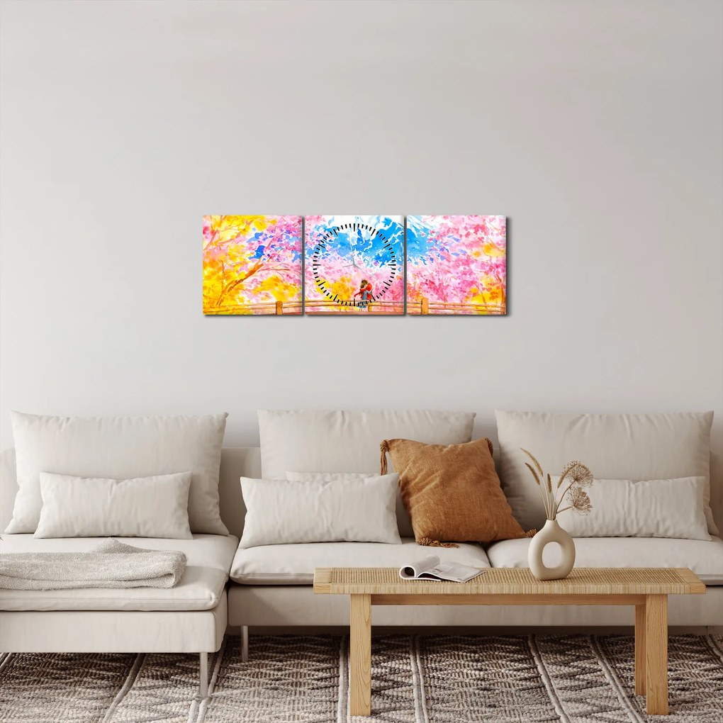 Obraz - Malowana para, akwarela (z zegarem) (90x30 cm)