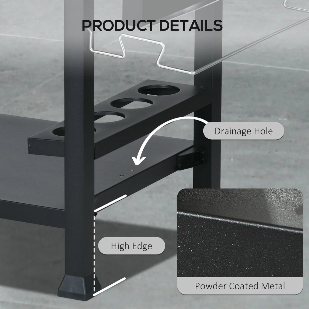 Outsunny Stacja Grillowa Wózek grillowy, w zestawie akcesoria, 125 x 65 x 84 cm, Czarny + Srebrny