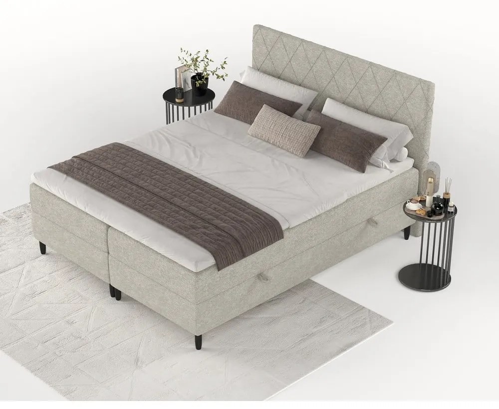 Szarobeżowe łóżko boxspring ze schowkiem 140x200 cm Gwen – Maison de Rêve