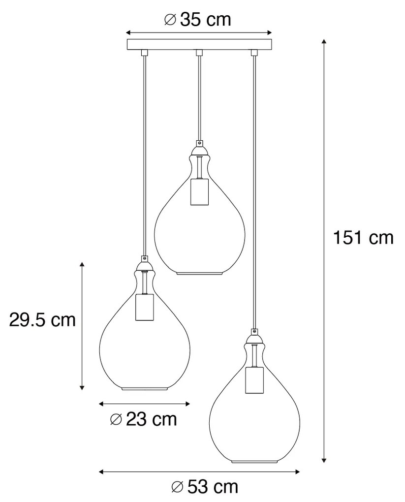 Nowoczesna lampa wisząca złota z bursztynowym szkłem 3-punktowa - Traditional Nowoczesny Oswietlenie wewnetrzne