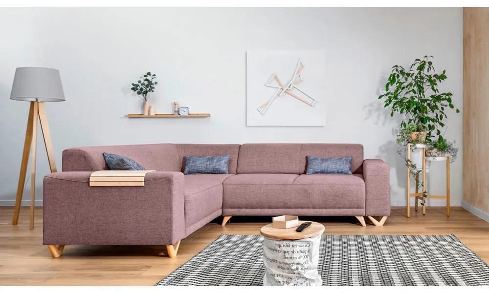 Różowy rozkładany/ze schowkiem narożnik (lewostronny/w kształcie litery L) Classy Sophie – Miuform