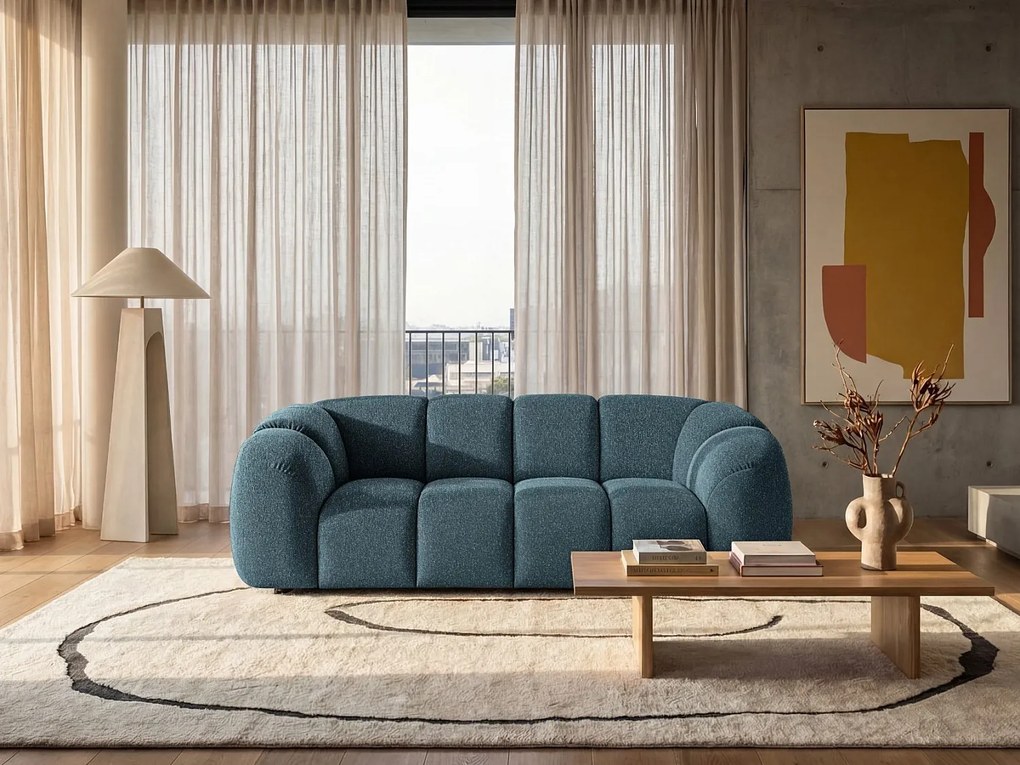 Designer 3-osobowa sofa z tkaniny MALI w kolorze benzyny 240cm - Design Cloud, Pianka wysokoelastyczna, Elegancka struktura