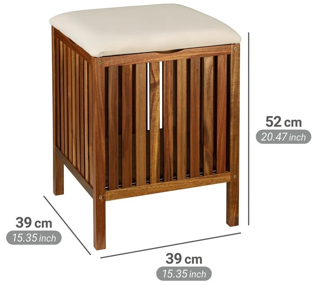 Wenko Stołek łazienkowy z akacji z siedziskiemFondi, 52 x 39 x 39 cm