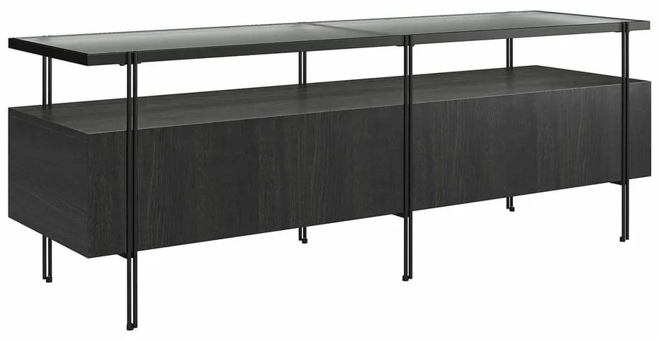 Czarna szafka pod TV w dekorze dębu 140x50 cm Wainwright – Queer Eye
