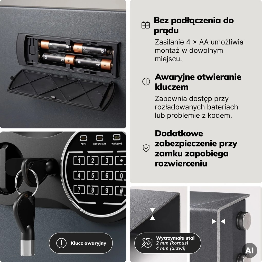 Sejf depozytowy z wrzutnią, elektroniczny zamek na kod, na pieniądze i dokumenty, 345x455x300 mm: CEDRIC
