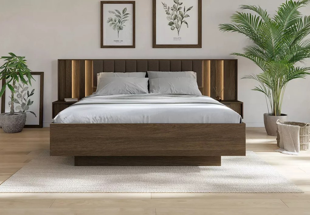Zestaw mebli sypialnianych Dunin – łóżko, szafa 4D z lustrem, komoda 153 cm LED i szafki nocne