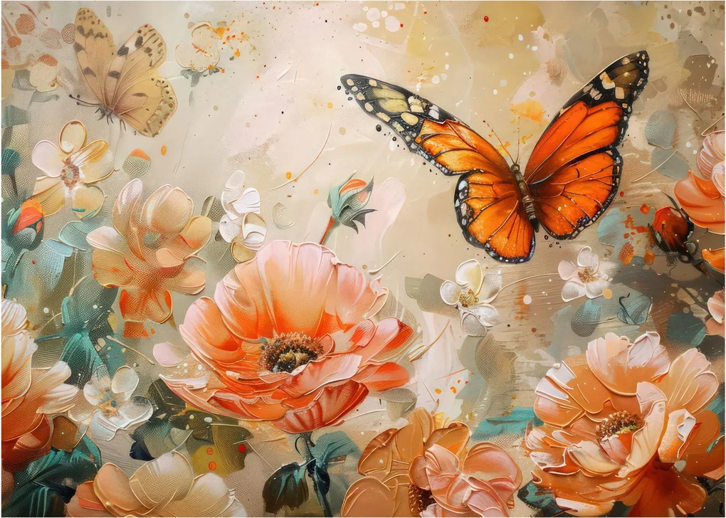 Obraz - Motyl i kwiaty, obraz olejny (70x50 cm)