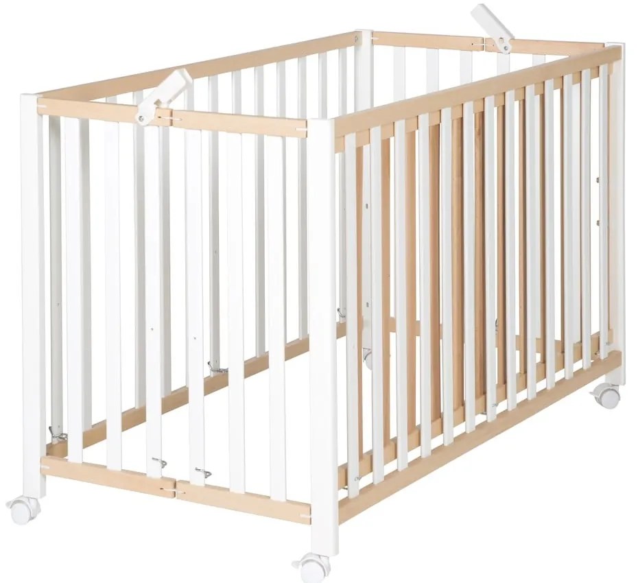 Biało-naturalne łóżeczko na kółkach 60x120 cm Fold up – Roba