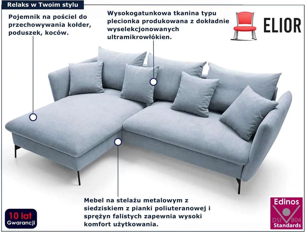 Szaroniebieski narożnik z funkcją spania N7-F07