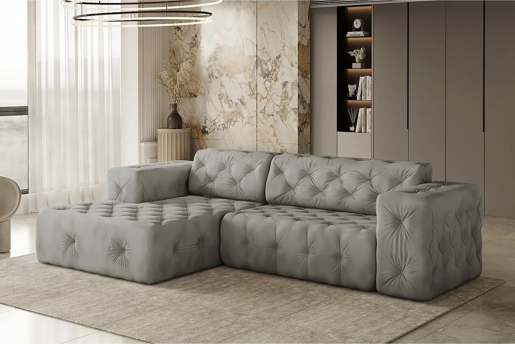 Narożnik w kształcie L LUX, tkanina Whisper, Srebrny, Lewy