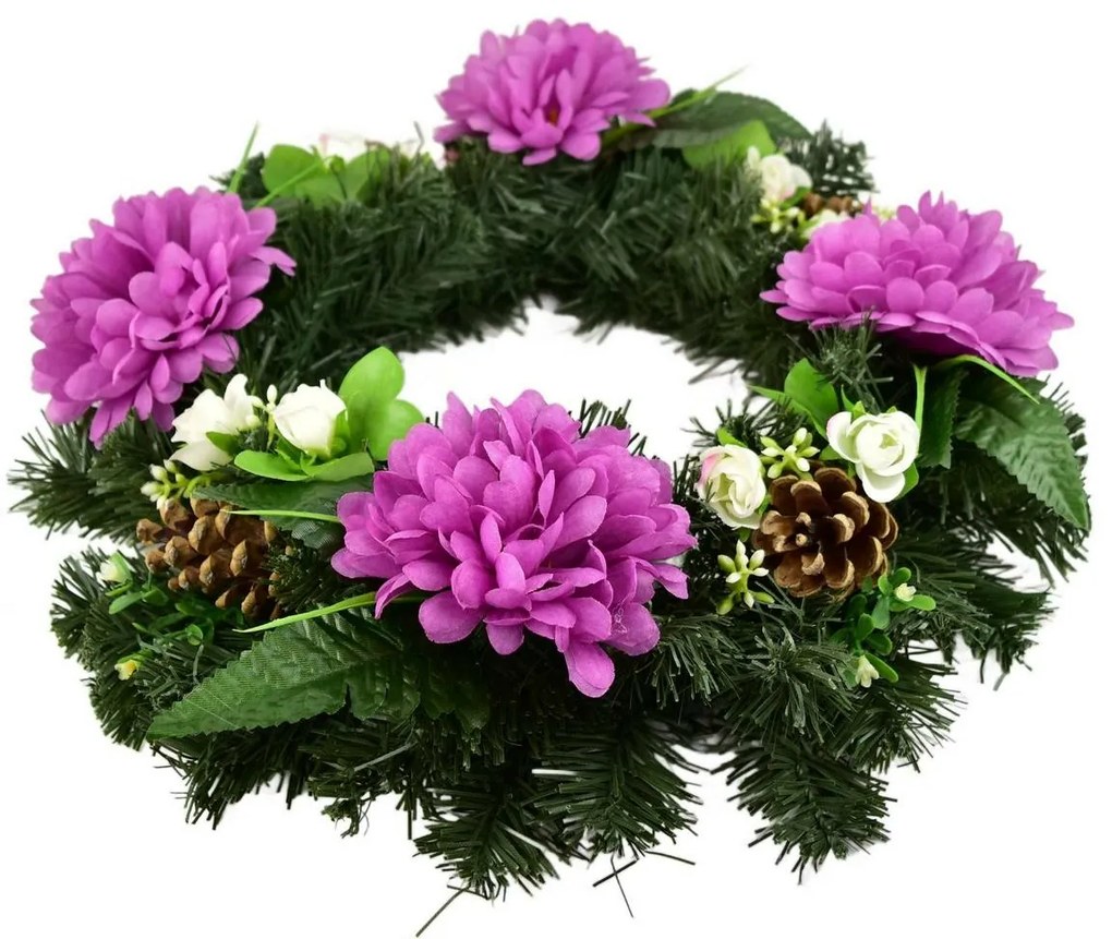 Wieniec na Dzień Zaduszny Fioletowe chryzantemy, 35 cm