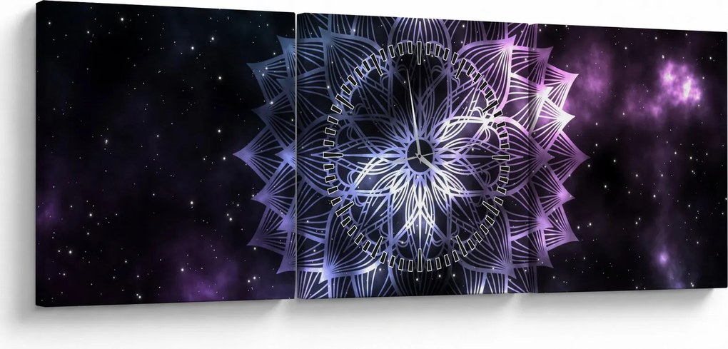 Obraz - Mandala lotosu w kosmosie (z zegarem) (90x30 cm)