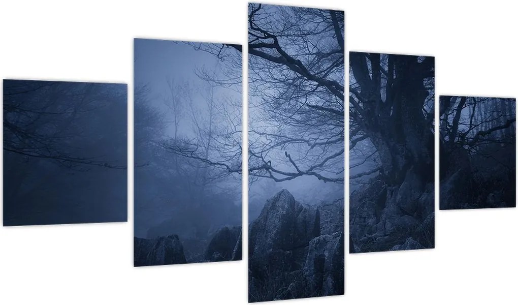 Obraz ciemnego lasu (125x70 cm)