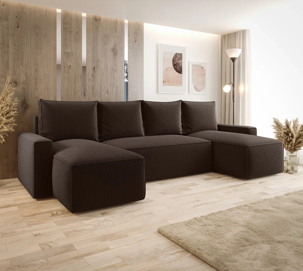 Brązowy sztruksowy narożnik rozkładany z pojemnikiem L8-P51