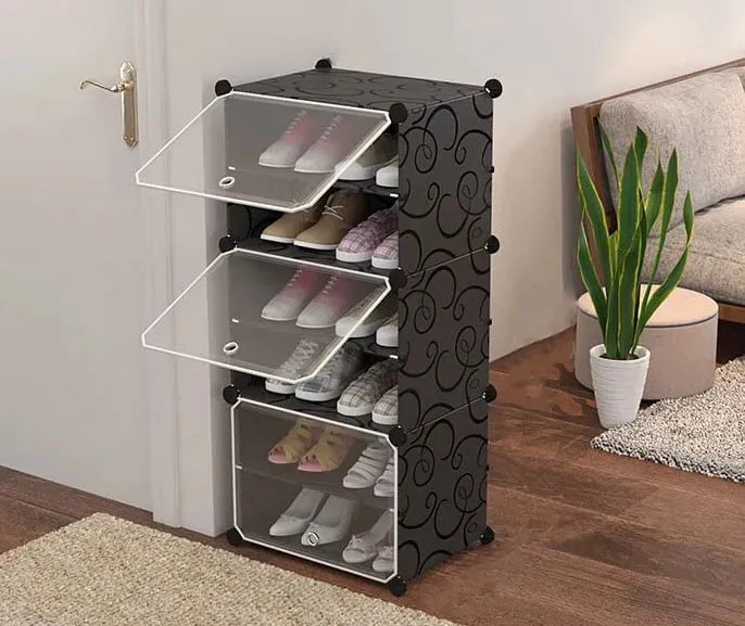 Czarna modułowa szafka na buty w stylu nowoczesnym - Leger 3X