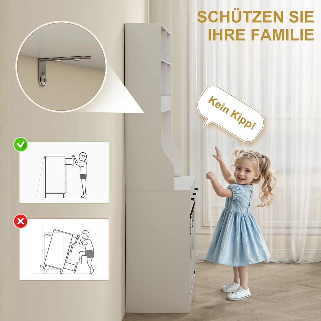 HOMCOM Szafka Kuchenna z Półkami, Szafkami, Szufladami i Blatem, Klimat Wiejski, Regulowane Półki, Drewno, Biały