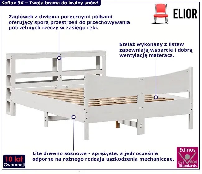 Białe sosnowe łóżko z zagłówkiem 120x200 - Kramer 3X