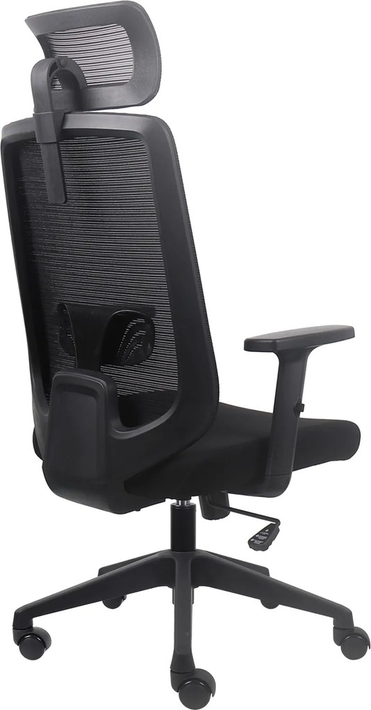 Krzesło biurowe Factor z zagłówkiem i regulacją lędźwi, zgodne z normą BHP