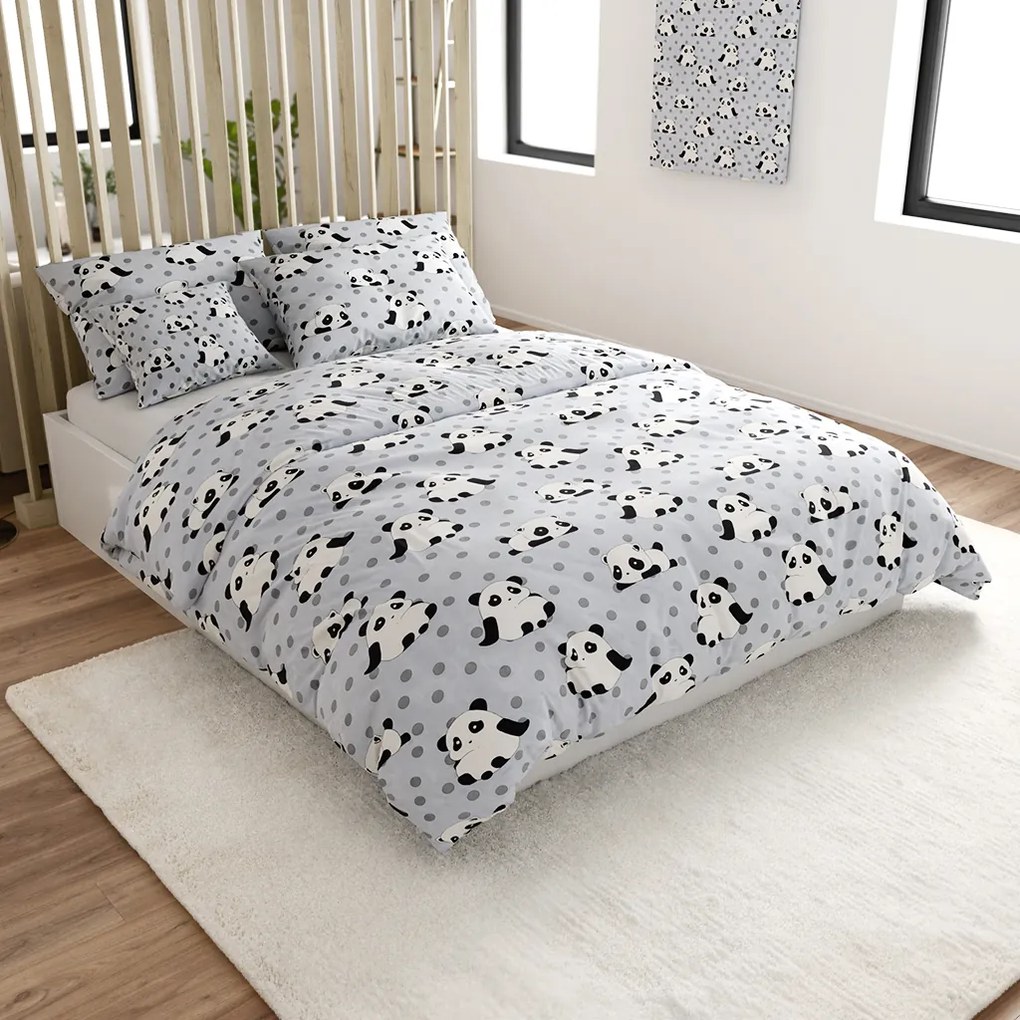PrzytulneMieszkanie.pl PrzytulneMieszkanie.pl Pościel z mikrowłókna PANDA szare Rozmiar pościeli: 70 x 90 cm | 140 x 200 cm