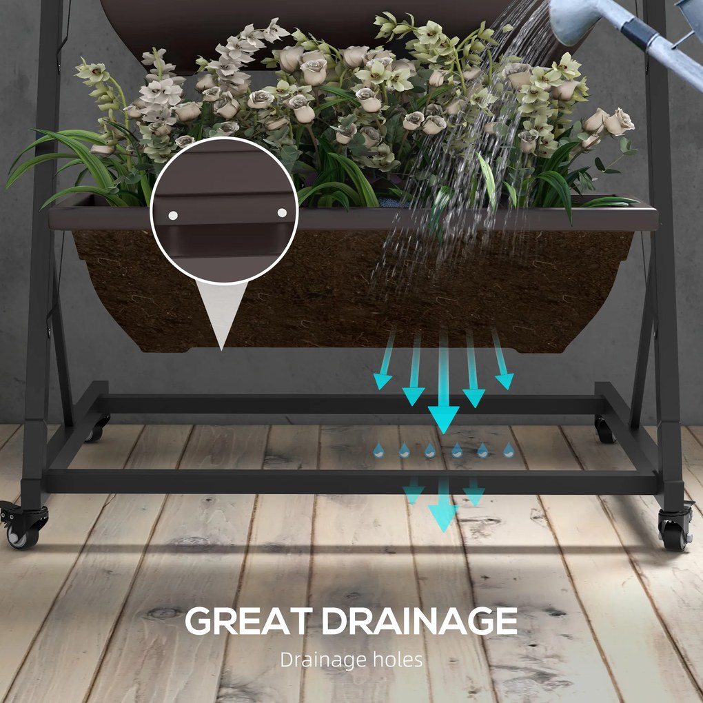 Outsunny 5-poziomowy stojak na rośliny, 145 cm wysoki kwietnik z doniczkami i kółkami, stalowy kwietnik, brązowy | Aosom PL